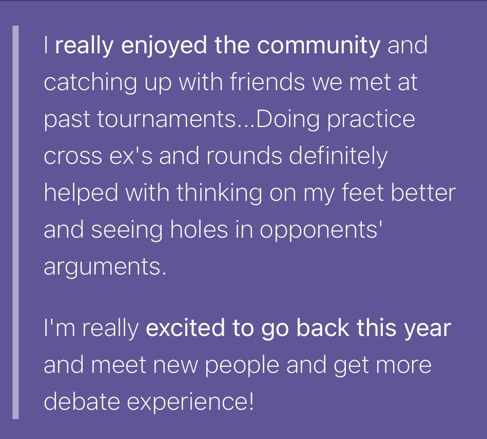 Want to improve your skills before the next debate season kicks off? There’s still time to sign up for DDI 2023! 

✨Financial aid remains available as well!

Check out our pinned tweet for more info!