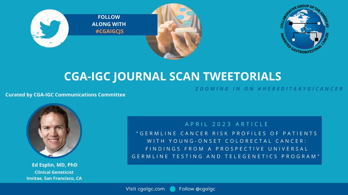 CGAIGC's tweet photo. 📢Lot's of discussion at #ASCO2023 abt #GermlineTesting ❗️

➡️In case you missed it, take a look at @EdEsplin tweetorial on “#Germline #Cancer Risk Profiles of #Patients w/ #YOCRC: Findings From a Prospective #Universal #GermlineTesting &amp; Telegenetics Program”
#HereditaryGICancer https://t.co/gxJCjQLmPu