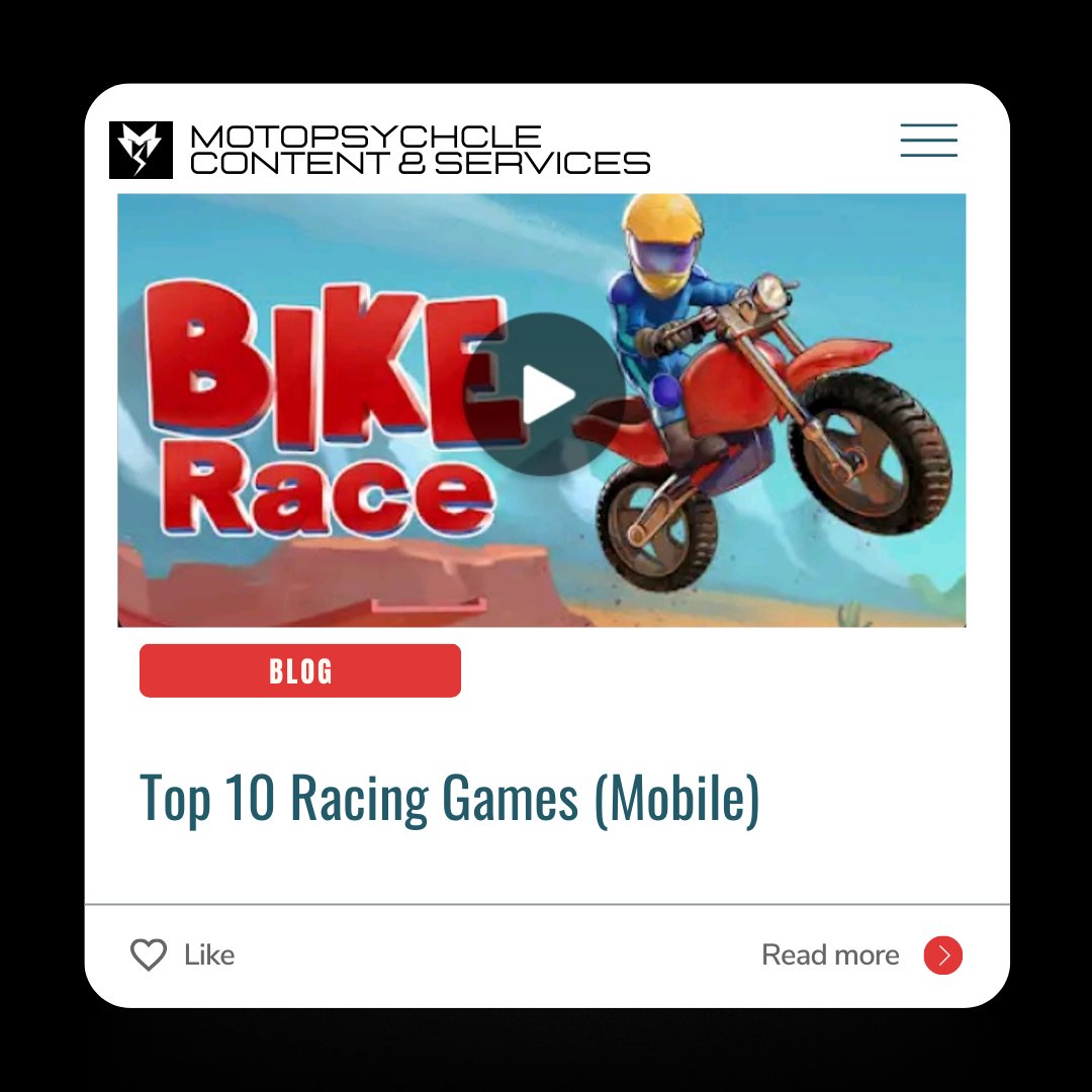 motopsychcle's tweet image. We wrote a fun little blog about the 10 best mobile Racing available in IOS/Android stores.

Check the blog out, of you're a fan of riding and casual gaming.

motopsychcleservices.com/blog/

#motorcyclegame #mobilegames #mobilegaming #racinggames #motorcycleriders #motorcyclerider