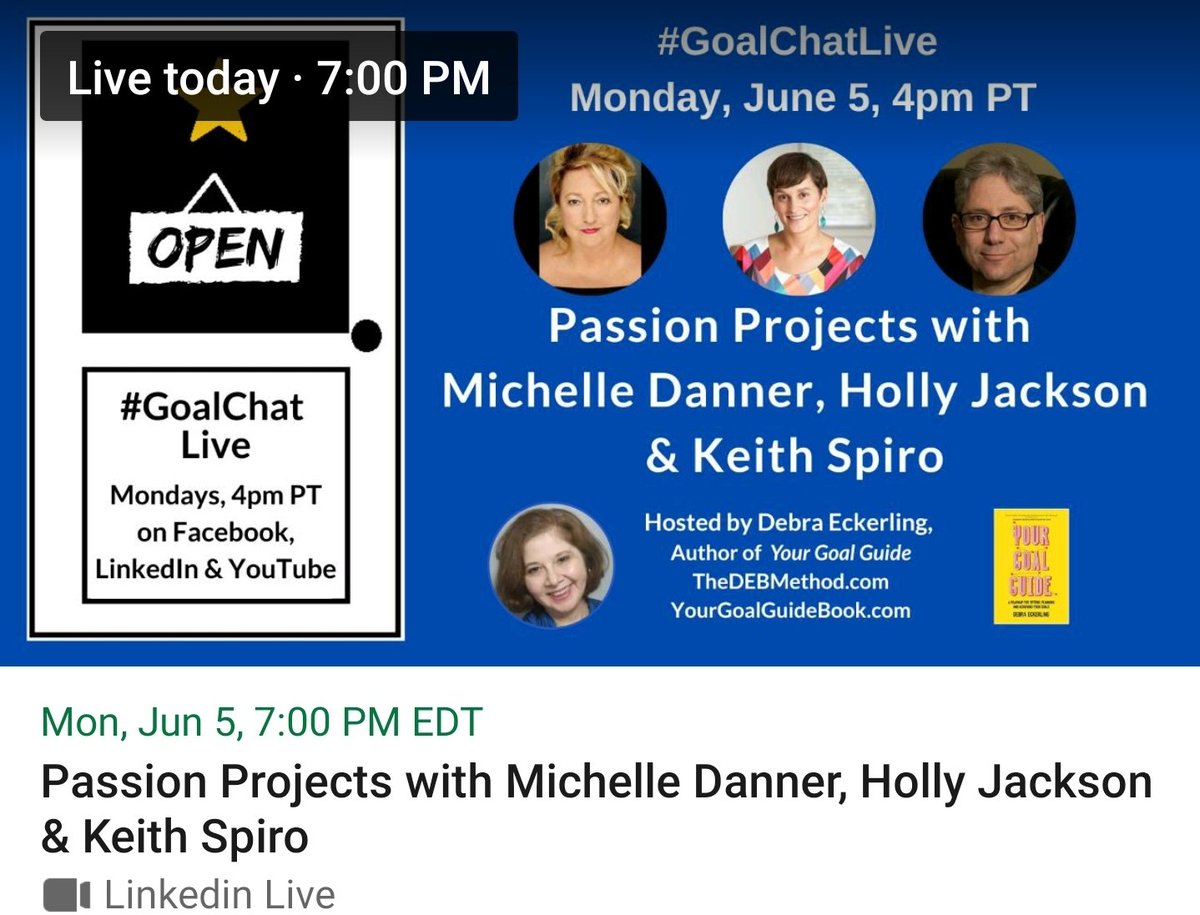 Passion projects @GoalChat tonight 7pm Eastern time. Join us on YouTube Facebook or LinkedIn
