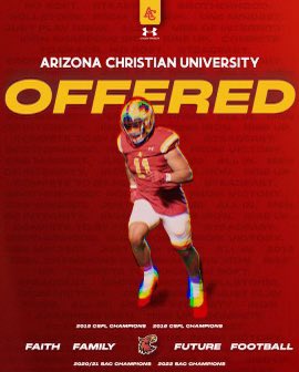 After a conversation with @CoachHarrisACU I am beyond humbled to say that I have received my FIRST COLLEGE OFFER from Arizona Christian University 🔥! Thank you for believing in my ability to play at the next level. @firestormfb @KelleyBeMoore @VanceMillerAZ @newyork9932