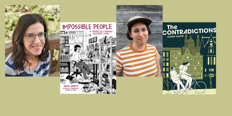 This Thursday! Join friend of the program Julia Wertz and CCA Comics faculty @sophieyanow at @PegasusBooks to celebrate the release of Julia's new #graphicmemoir, Impossible People: A Completely Average Recovery Story. Sophie and Julia will read from their latest #comics!