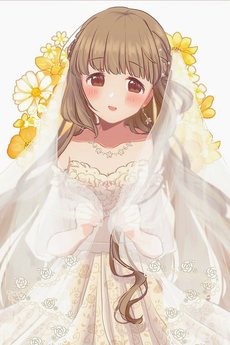 1girl dress solo jewelry veil long hair flower  illustration images
