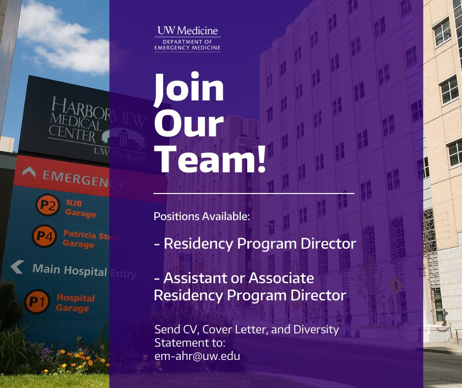 Join the #UWashEM team! We're seeking qualified applicants for the following positions: Residency Program Director: bit.ly/3qqTwAj Assistant or Associate Program Director for the UW Emergency Medicine Residency: bit.ly/3NeNsDM