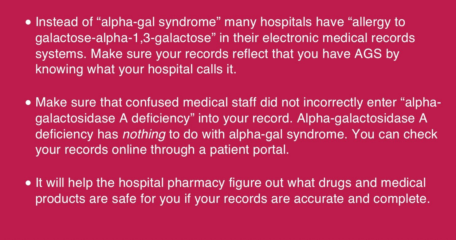 Alpha gal information on twitter hospital electronic medical record