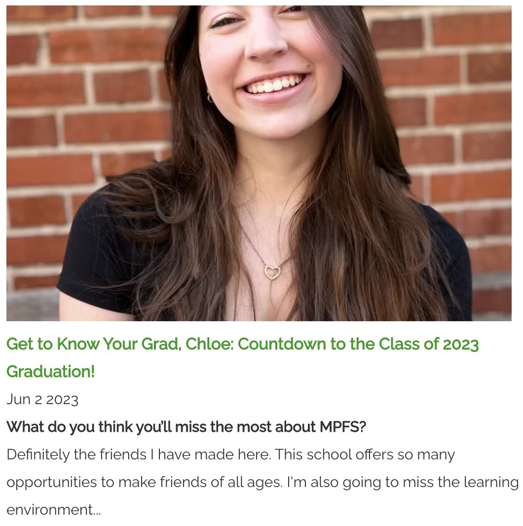 mpfs's tweet image. Read on for our soon-to-be grad interview with our friend Chloe! Join us in getting to know what makes an MPFS graduate so special as we countdown to the big day! Visit mpfs.org/news to read the full Q&amp;amp;A #mpfsquakered #thisisquakered #classof2023