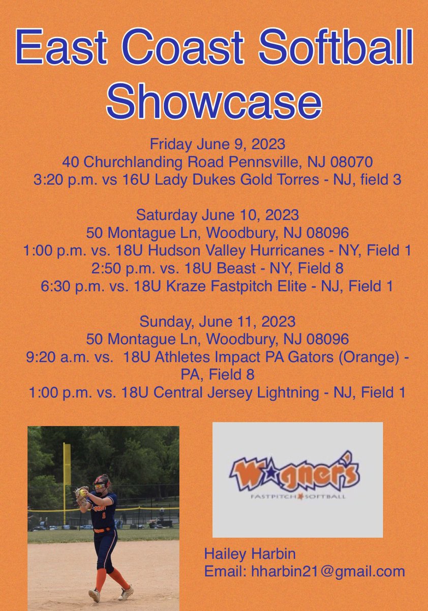 Here is my schedule for this upcoming weekend showcase! @WagnersHuff16U