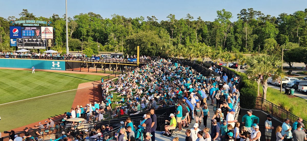 Coastal Carolina announced this Game 7 in the Conway Regional vs. Duke on Monday, June 5th, 2023, is the most attended game in Springs Brooks Stadium history! 

5,102 fans in attendance. #PackThePalace 

#ChantsUp #TEALNATION #CCUinConway #RoadToOmaha @CoastalBaseball