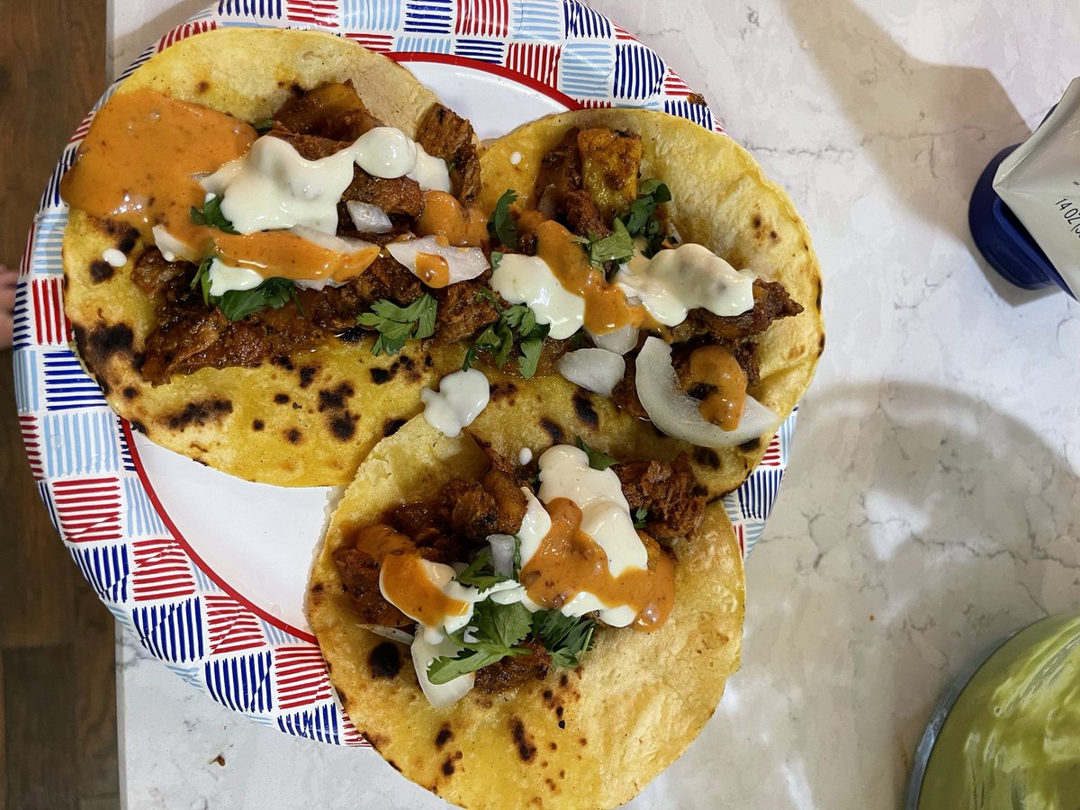 FunkmeisterND's tweet photo. Birthday dinner was a huge success! #tacosalpastor #streettacos #bge #bgenation #biggreenegg #funkbbq #foodporn https://t.co/86U9QEPAJh