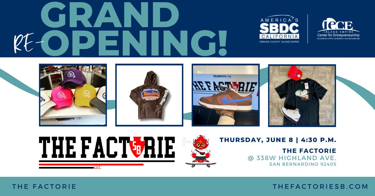 Switch up your summer wardrobe with vintage and current fashion pieces from The Factorie in San Bernardino! ✨ Join us for a ribbon-cutting ceremony and grand re-opening festivities! 🥳

Celebrate with us! &gt; the-factorie.eventbrite.com