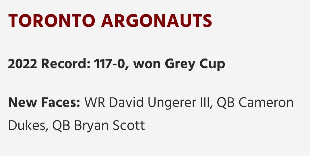 Ah yes, the 117-0 2022 Toronto Argonauts #CFL