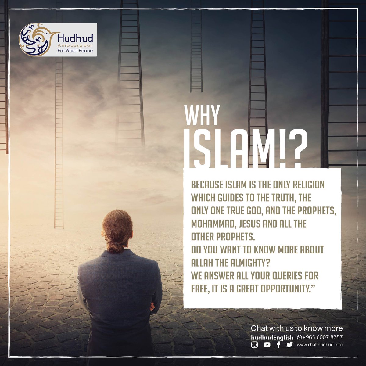HudhudChat's tweet photo. “ Why   Islam!?
    Because Islam is the only religion which guides to the truth, the only One   true God, and the prophets, Mohammad, Jesus and all the other prophets.
    Do you want to know more about Allah the Almighty?
 
    We answer all your queries for free, it is a great https://t.co/qwysFlfK1L