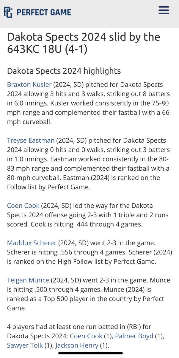 605Spects's tweet photo. Pool GM 2 @PGMidwestBB #KCInvite win over 643KC
@Palmerboyd13 1-2, 3B, RBI, R
@TeiganMunce 1-3
@maddux_scherer 2-3, 2B
@noah_boschee 1-3, 2B, R
@coen_cook1 2-3, 3B, RBI, 2R
@braxtonkusler 6IP, 3H, 1R, 8SO, 3BB
@TreyseEastman 1IP, 0H, 0R, 3SO, 0BB https://t.co/LIqdAjRTnr