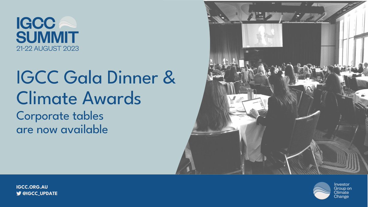 The IGCC Gala Dinner & Climate Awards take place during the IGCC 2023 Summit in Sydney. This year we're offering corporate tables, which is a great opportunity for brand exposure and to network with your peers. 👉app.glueup.com/event/igcc-cli…