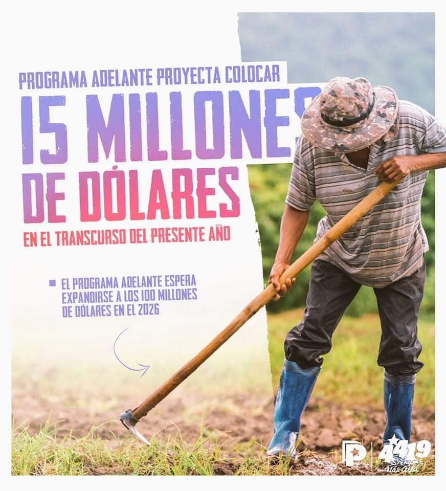 Gracias al esfuerzo del Gobierno Sandinista por financiar a dichos sectores, el Programa Adelante proyecta colocar 15 millones de dólares en créditos y expandirse a los 100 millones de dólares en el año 2026 💰

 #UnidosEnVictorias