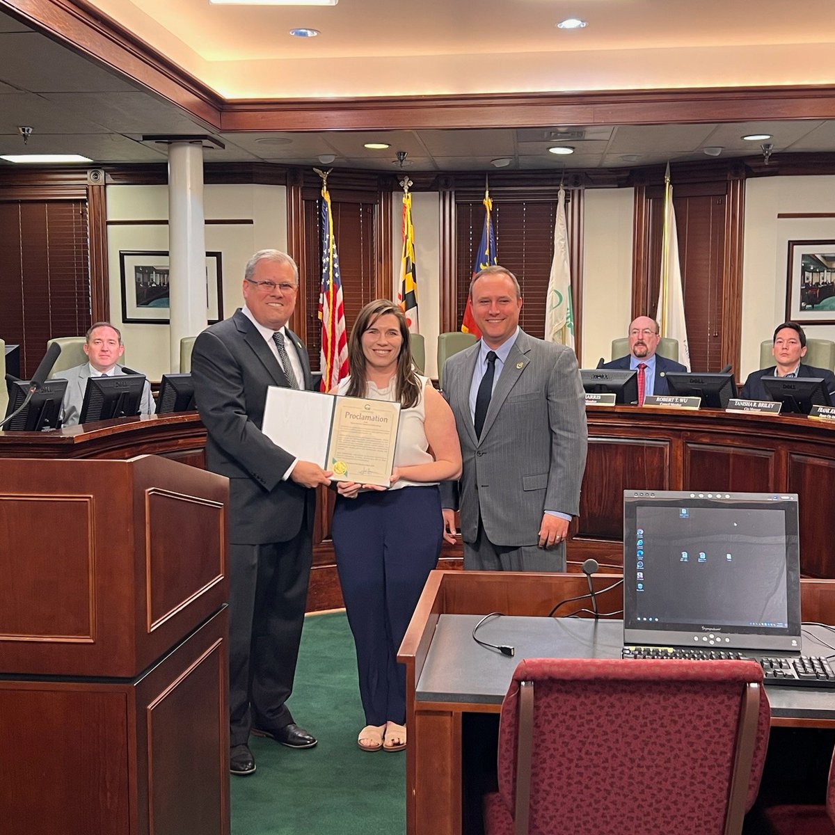 GburgMD's tweet photo. ICYMI, during tonight's Mayor &amp; City Council Meeting, the month of June was declared #PrideMonth in the City of Gaithersburg. Accepting this year's proclamation is Emily McDermott a social studies teacher &amp; sponsor of the Gender &amp; Sexuality Alliance (GSA) at Northwest High School https://t.co/2P2EAdW6md