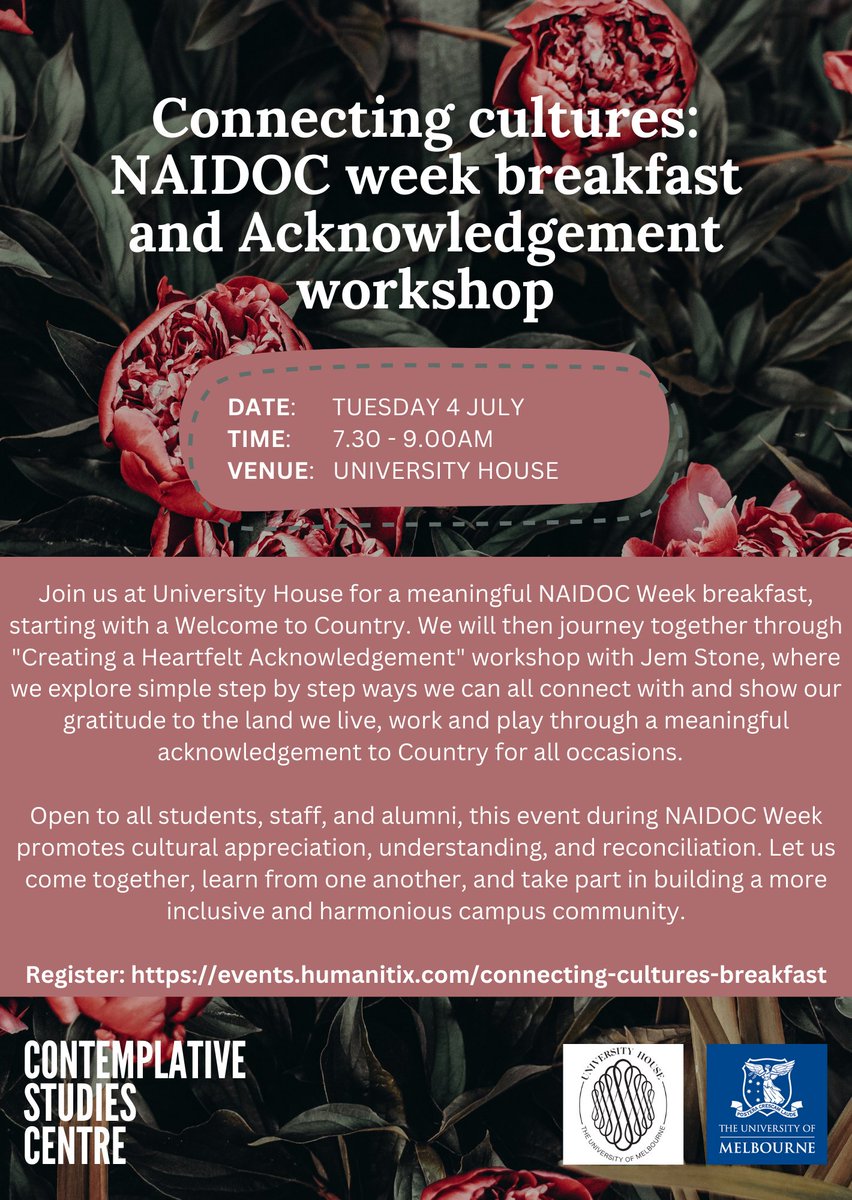 Celebrate @naidocweek by learning to create a meaningful Acknowledgement of Country. 

Buy a table at this breakfast workshop for your team and learn from Jem Stone as she teaches simple step by step ways we can all connect with Country.

Register now: events.humanitix.com/connecting-cul…