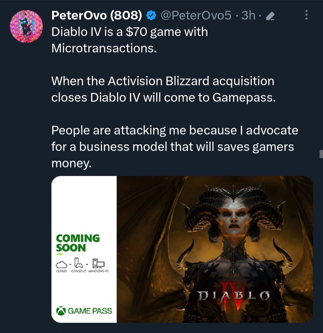 For shit like this, that's going to actually hurt development and developers pockets the Activision deal should remain blocked. Xbots don't support devs