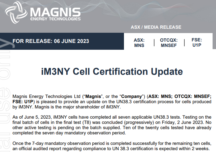 $MNSEF Magnis Energy Technologies