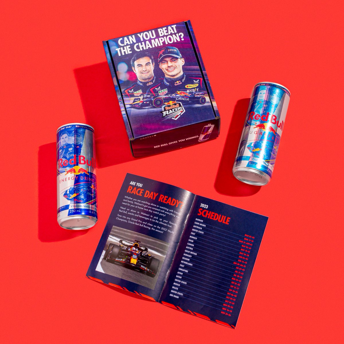 GratsyOfficial's tweet image. Ready to feel the rush of the race? The Oracle Red Bull Racing #gratsybox  is here, complete with Red Bull racing themed cans in both Red Bull Energy Drink and Red Bull sugar-free varieties, only available at Walmart.  

#gratsy #RBRacers #RedBullRacing