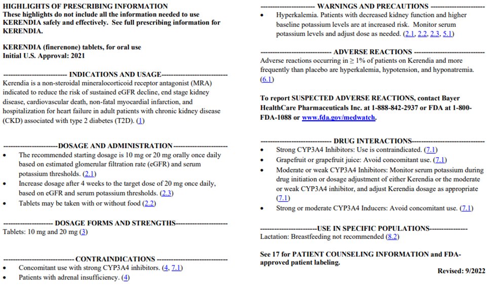 16) Based on these trial results, #finerenone is currently indicated to ↓ the risk of
1. sustained #eGFR decline,
2. #ESKD,
3. #cardiovascular death, non-fatal #MI, and #HHF
in adult patients with #CKD associated with #T2D
labeling.bayerhealthcare.com/html/products/…
