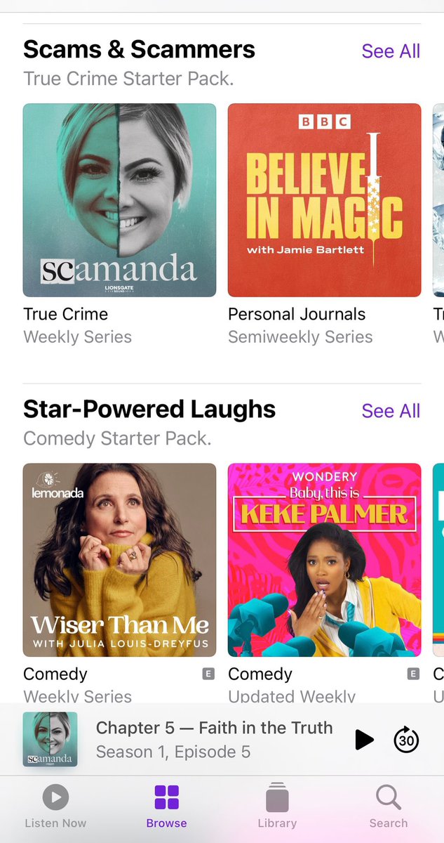 I know I’m posting about Scamanda podcast again but look 👀 
On @ApplePodcasts home page including a new swoosh on scams.
I’m so happy and grateful you are all enjoying listening.