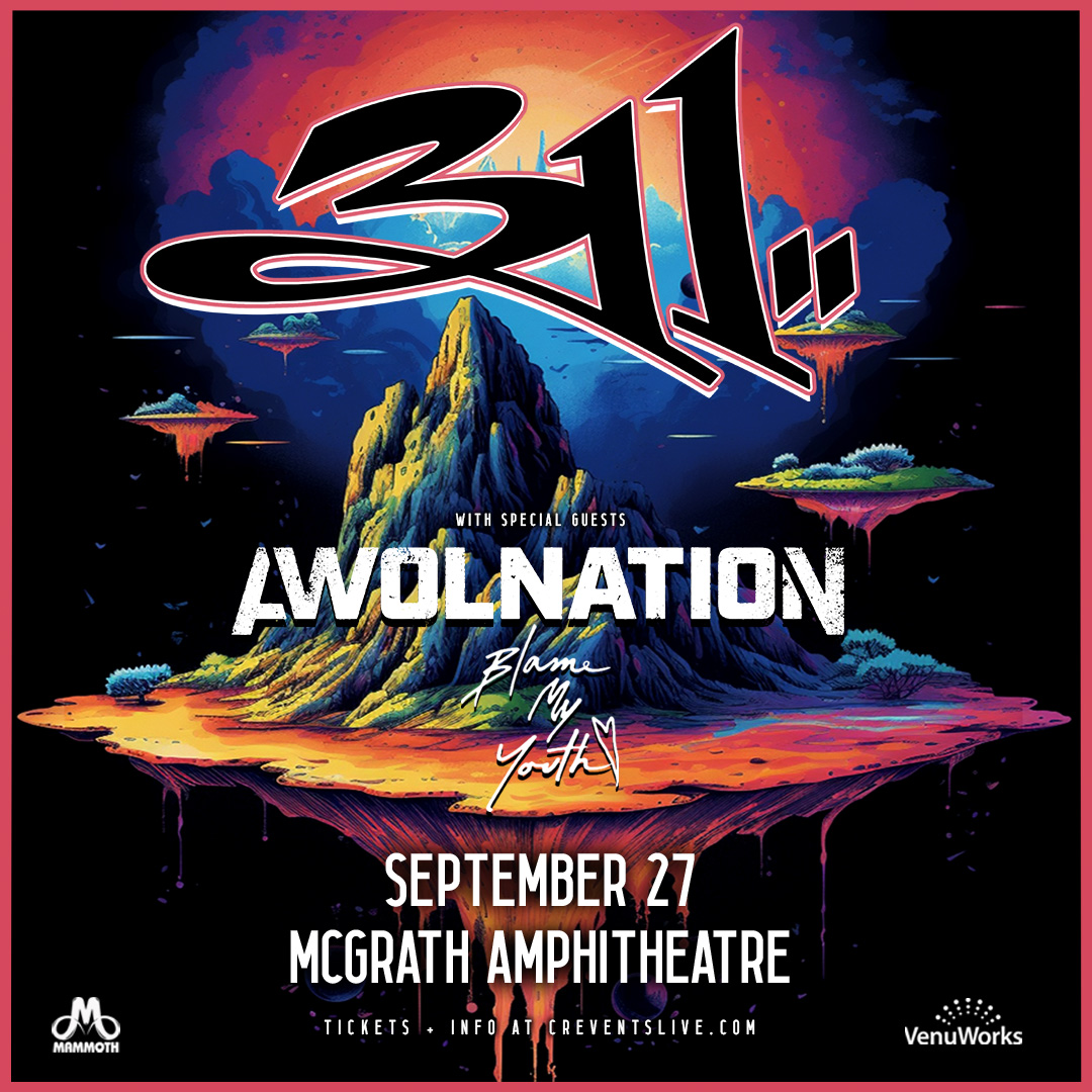 311 are bringing their 2023 Fall Tour with AWOLNATION and Blame My Youth to McGrath Amphitheatre on September 27th! Tickets go on sale this Friday 6/9 @ 10AM local time. 

Get more info here: creventslive.com/events/2023/311