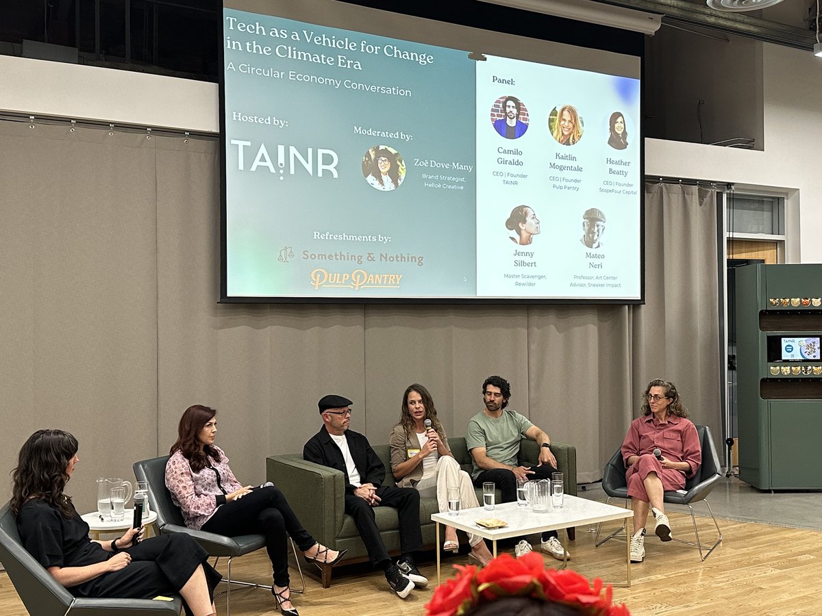 Great @happeninginDTLA  @Techweek_  event.  Awesome job by @giracam from Tainr, @kmogentale from @pulppantry, Heather Beatty from ScopeFour Capital, Jenny Gilbert from Rewilder and Mateo Neri from @SneakerImpact at @laincubator.  Doing good by doing good! https://t.co/e6ODifXvES