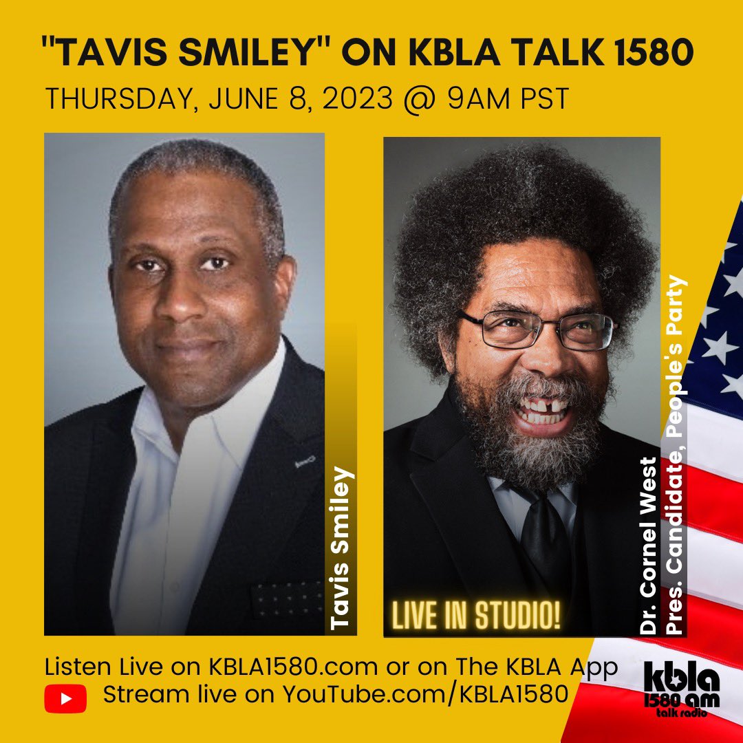 tavissmiley's tweet photo. Tune in to “Tavis Smiley” this Thursday, 9am PST, for a conversation with scholar, activist, and People’s Party presidential candidate Dr. Cornel West. 
.
@kbla1580 @CornelWest #kblatalk1580 https://t.co/o0VZMfpqj1