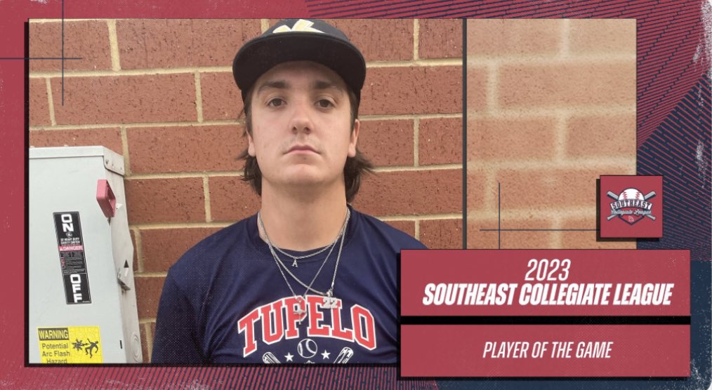 SECollegiateLge's tweet image. ⭐️ PLAYER OF THE GAME ⭐️ 
Taylor Ballard (@TaylorMBallard) : 4IP, 1H, 7K, 0BB
Birmingham Navy

Northeast Mississippi CC
@NEMCCBASEBALL 
#SECL