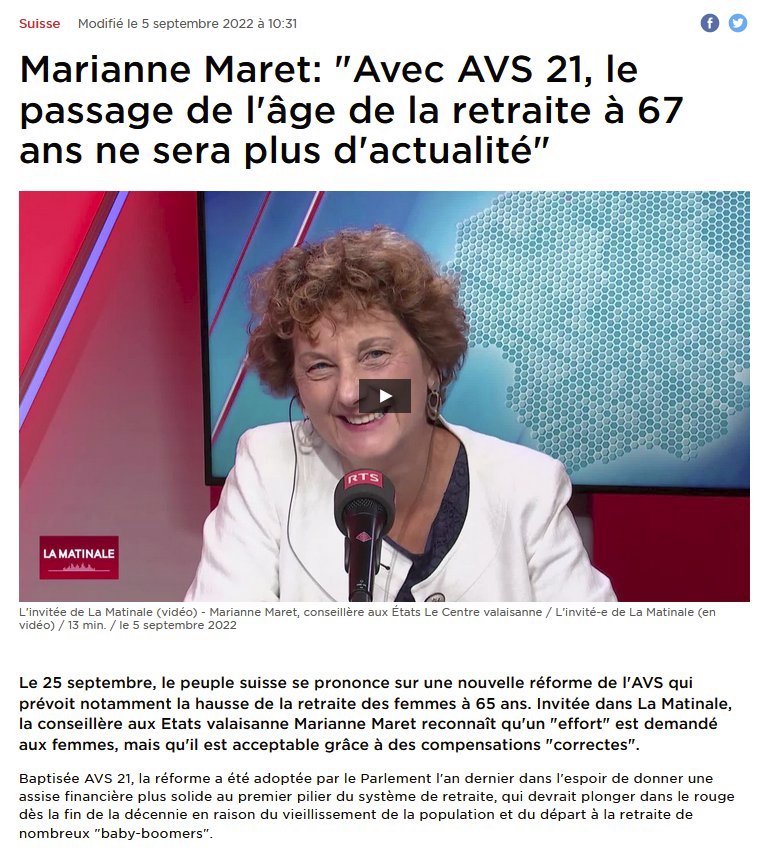 La droite avant le vote AVS21 : 'Si nous faisons ce pas, nous allons pérenniser l'AVS et donc le passage  de l'âge de la retraite à 67 ans ne sera plus d'actualité.'

twitter.com/LeonorePorchet…