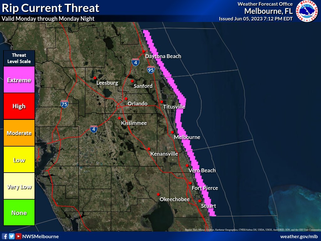 still a extreme risk of life threatening #ripcurrents in effect for all of east central #Florida going into tonight so stay out of the waters if your at the beach. #Atlantic #wx