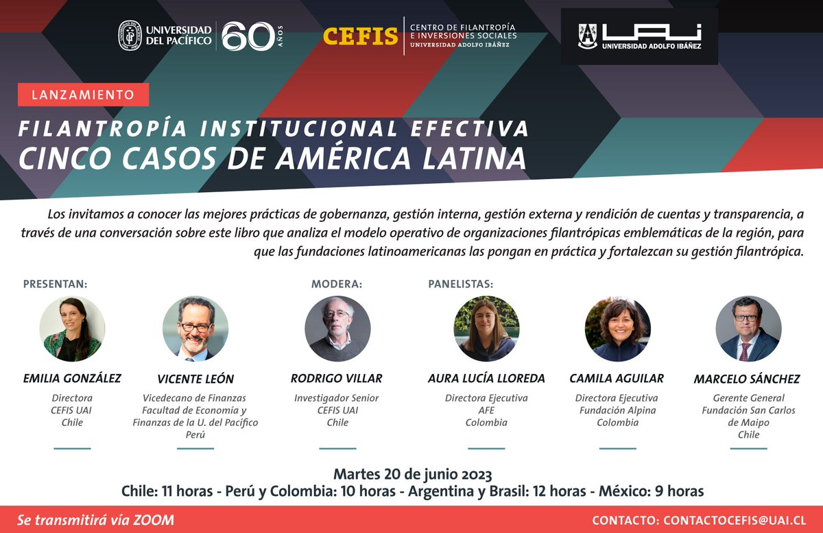 📅20 junio,⌚11 h Chile, vía Zoom
👉Lanzamiento #FilantropíaInstitucional #Efectiva. Cinco #casos de #AméricaLatina
Conoce las #mejoresprácticas de #gobernanza, #gestióninterna, #gestiónexterna, #rendicióndecuentas y #transparencia
▶️Inscríbete: bit.ly/3qoT8Ck
@CEFIS_UAI