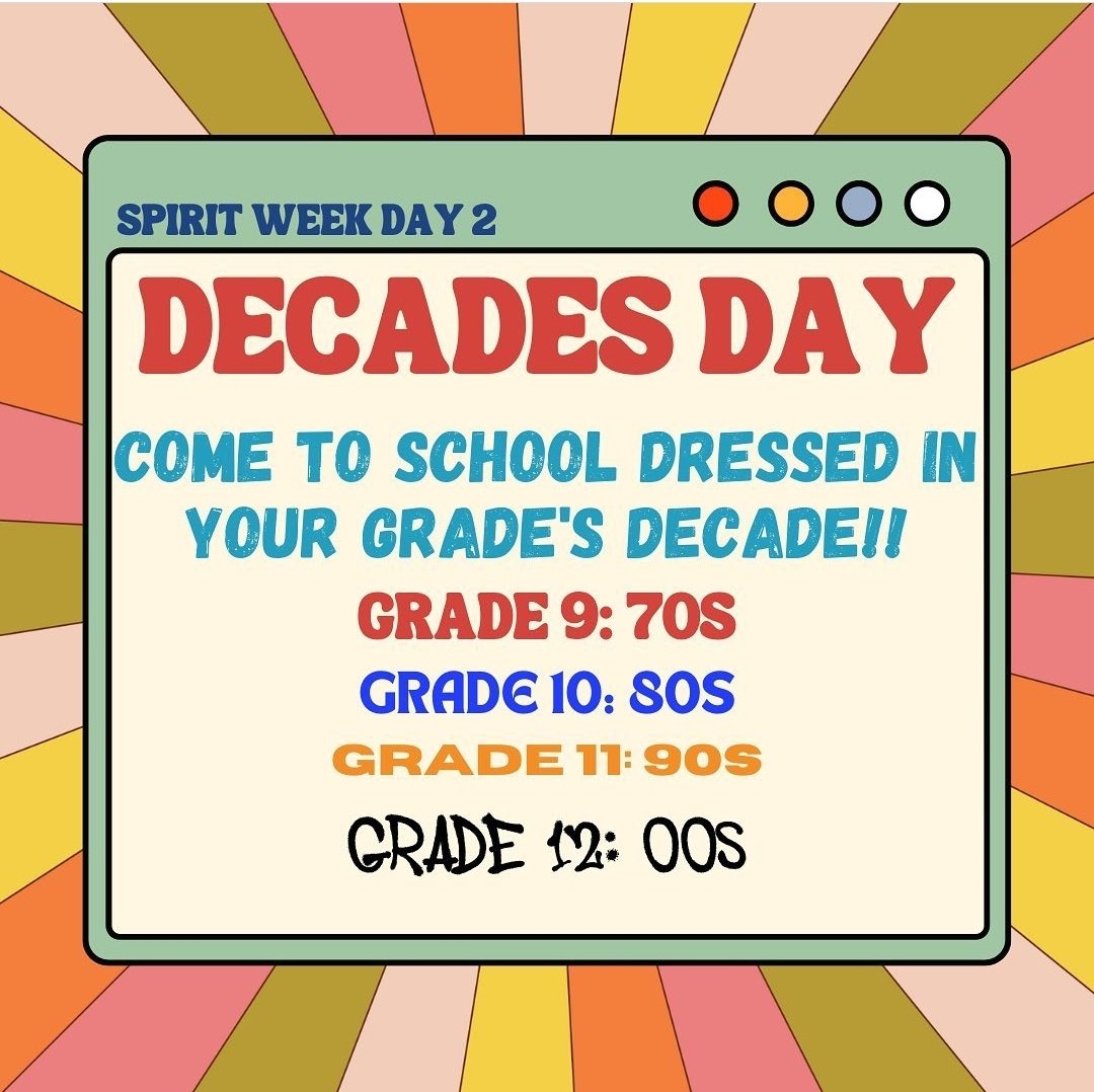 Spirit week continues on June 6 with a decades-themed Civies day! Check out the ST.E's SAC Instagram account for more details!