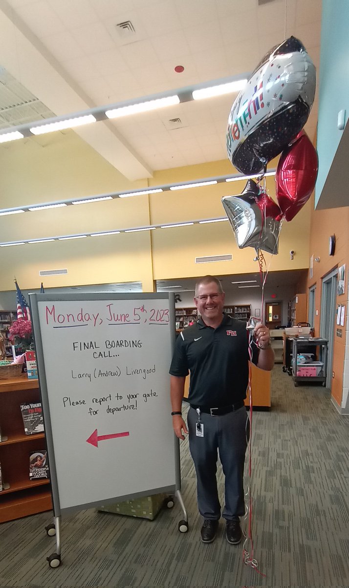 kduckett7's tweet photo. PHMS honored the June 30 retirement of our Principal Andrew Livegood at our last staff meeting of the school year. We wish you the best on your next journey. Remember...Once a Pilot, Always a Pilot. You will be missed. https://t.co/JtiSz7Olkn