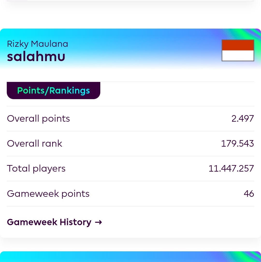 rizkymsoemantri's tweet photo. FPL 2022/2023 Recap

OP :
2497

OR :
179k (Top 2% 🌍)
2108 (🇮🇩)
2nd in Local Battle Royal Competition BRFI2

🏁 Loading Load, state of art community

#FPLCommunity #brfpl #football https://t.co/Q24T4Ju192