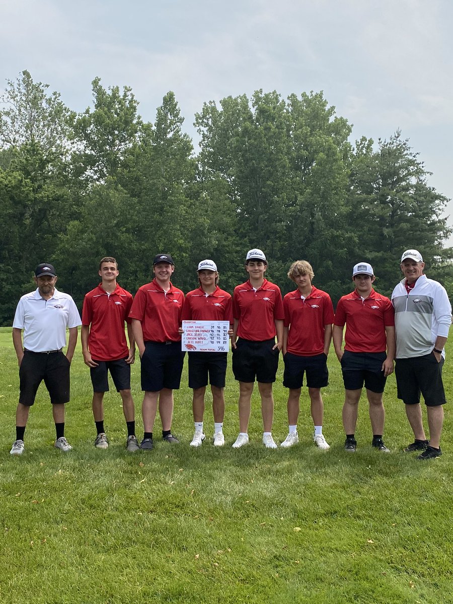 FranktonHS_Golf's tweet photo. The Eagles (347) finished in sixth place  in the sectional at Harbour Trees!  Ward and Hiatt played their best rounds of the season!  Congratulations on a great season! @FranktonAthleti 
Liam Baker 85
Carson Ward PB 85
Jace Scott 87
Jett Hiatt PB 89
Christian Knauer 94 https://t.co/vhDFdH4YTM