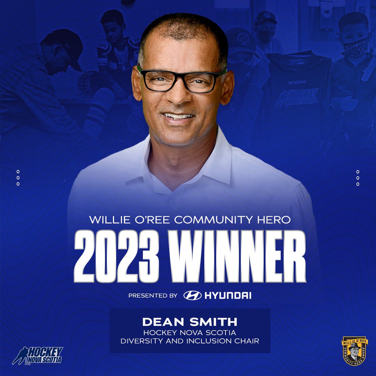 HockeyNS's tweet photo. 🏆 WILLIE O’REE AWARD WINNER 🏆 

Congratulations to Dean Smith, Hockey Nova Scotia’s Diversity and Inclusion Chair, on winning the @NHL’s 2️⃣0️⃣2️⃣3️⃣ Willie O’Ree Community Hero Award. 👏 👏 👏 

We’re very proud of you, Dean!

@Sportsnet | @HyundaiCanada | #nsproud https://t.co/Wx9L6MvVkw