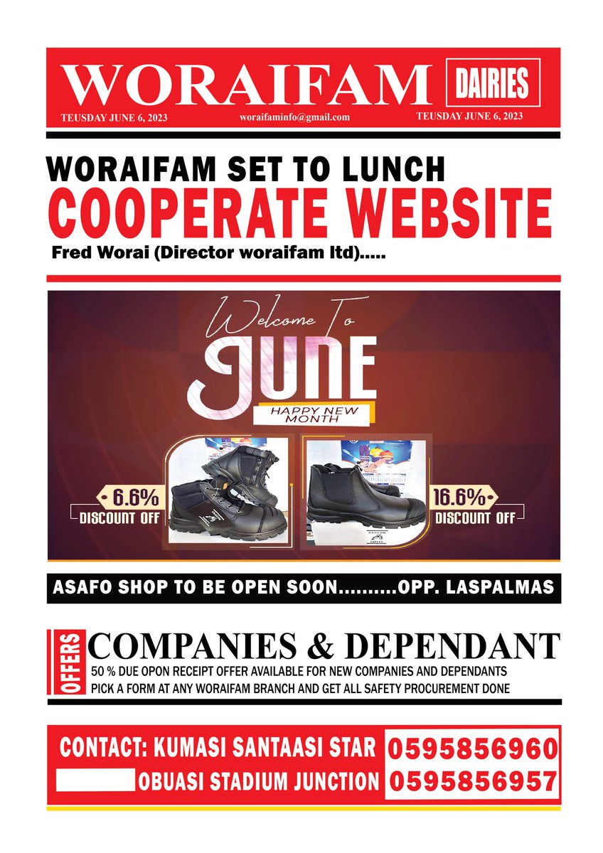 BismarkForkuoh's tweet photo. TOP STORY: Woraifam Set to Lunch Cooperation Website to facilitate e-commerce. Sales Cut on DRAGON BOOT. Grab yours Now. #letsworaifamtogether https://t.co/7DF1ZEioHI