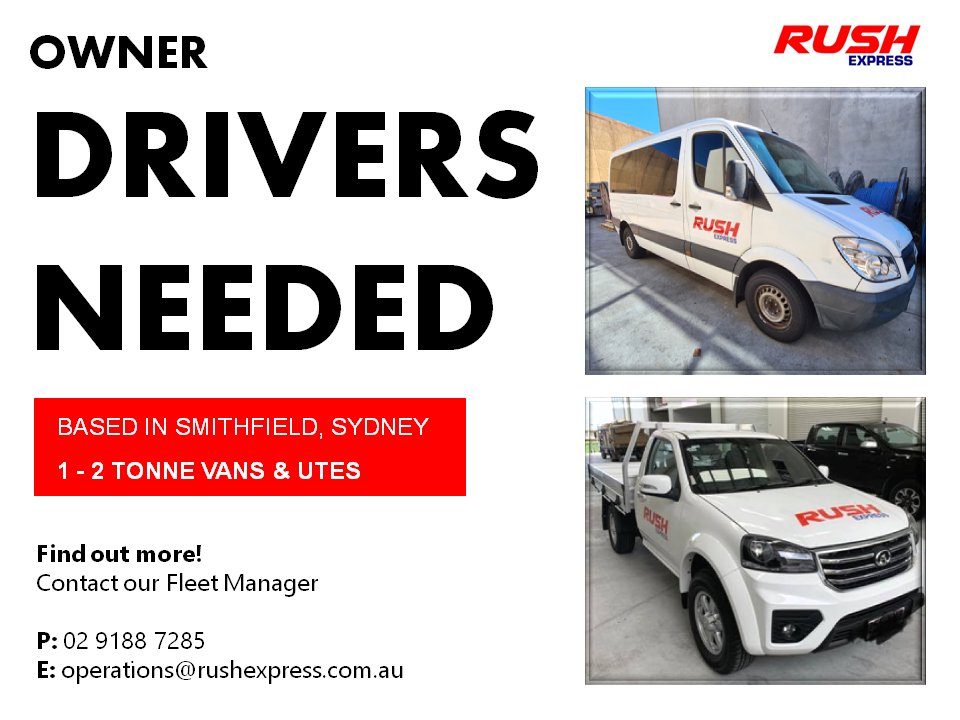 Rushexpres's tweet image. Call 02 9188 7285/ 0451 599 003 or email operations@rushexpress.com.au to join our Team Today!

*Immediate Start*