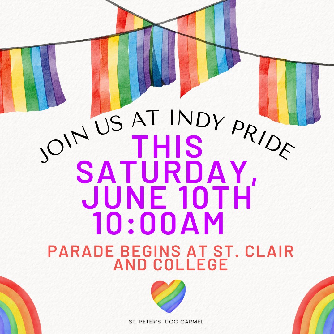 Join us as we celebrate PRIDE this weekend in downtown Indianapolis! St. Peter’s will be marching in the parade 🏳️‍🌈🏳️‍⚧️
#lgbtq #Pride #IndyPride #loveislove #justice #equality