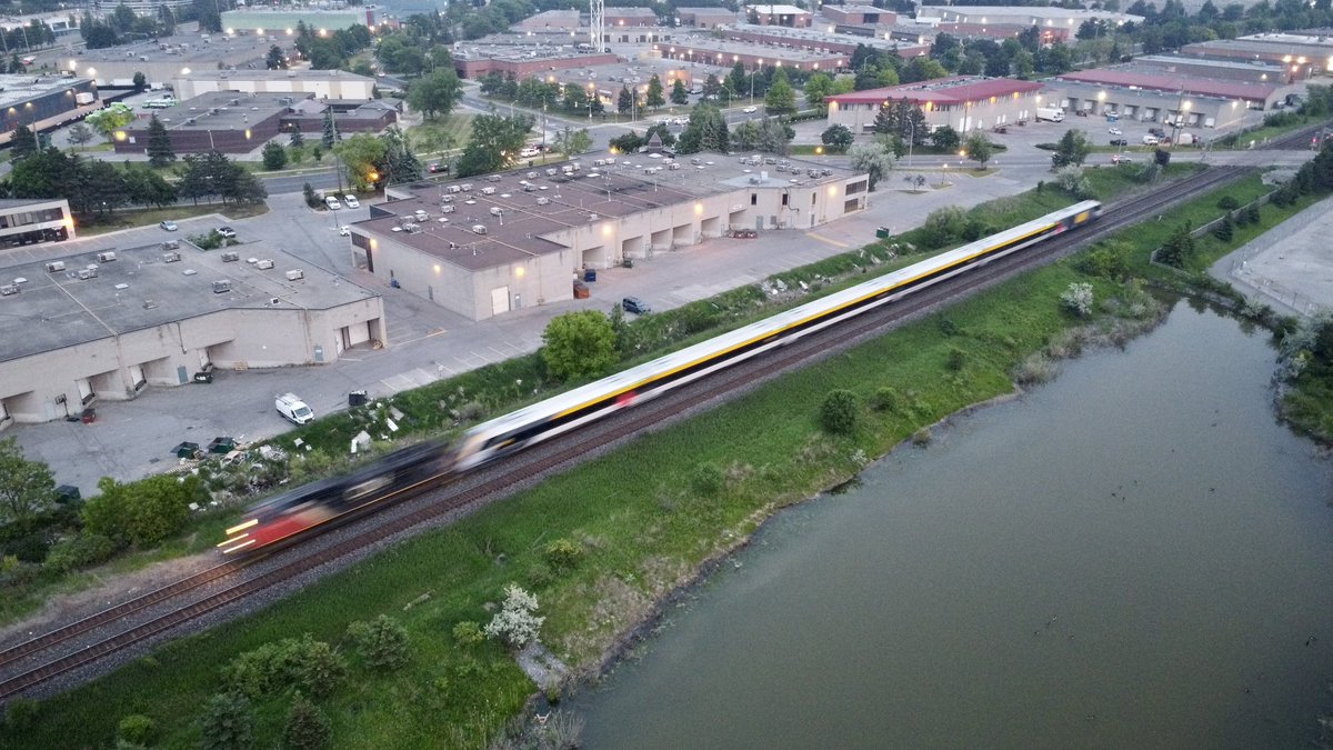 I GOT ONE!!! The @VIA_Rail Charger being delivered by @CNRailway to Montreal for commissioning! After dusk at 14th Avenue in Markham after the @RapidoTrains Dealer Open Hiuse! #TrainsAreCool #Railfanning #LoveTheWay