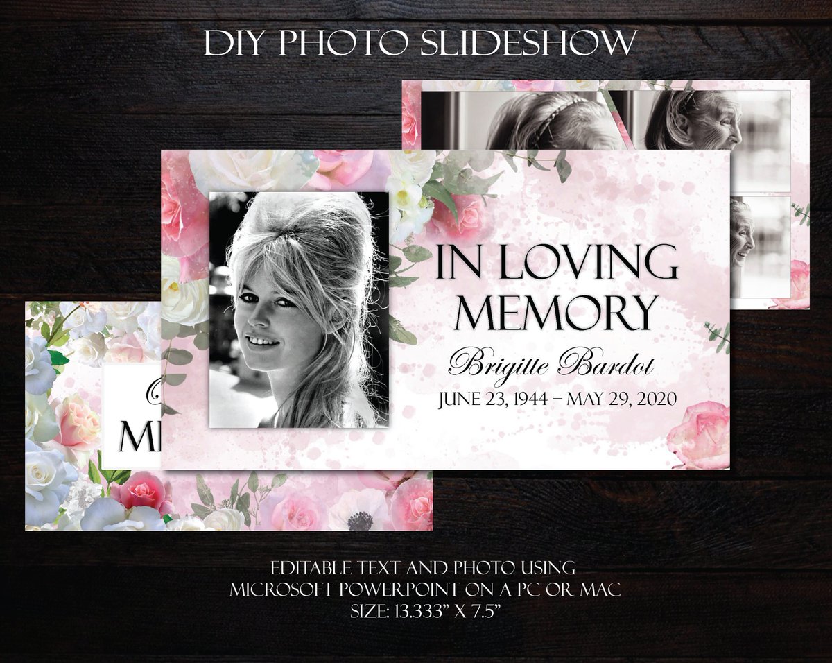 DIY Memorial Photo Slideshow PowerPoint | Watercolor White Pink Roses | Funeral Photo Slide Show | Funeral Viewing Slideshow etsy.me/3WQN5Cu #pink #griefmourning #white #funeraltemplate #memorialtemplate #memorialservice #pptxtemplate #photoslideshow #funerals