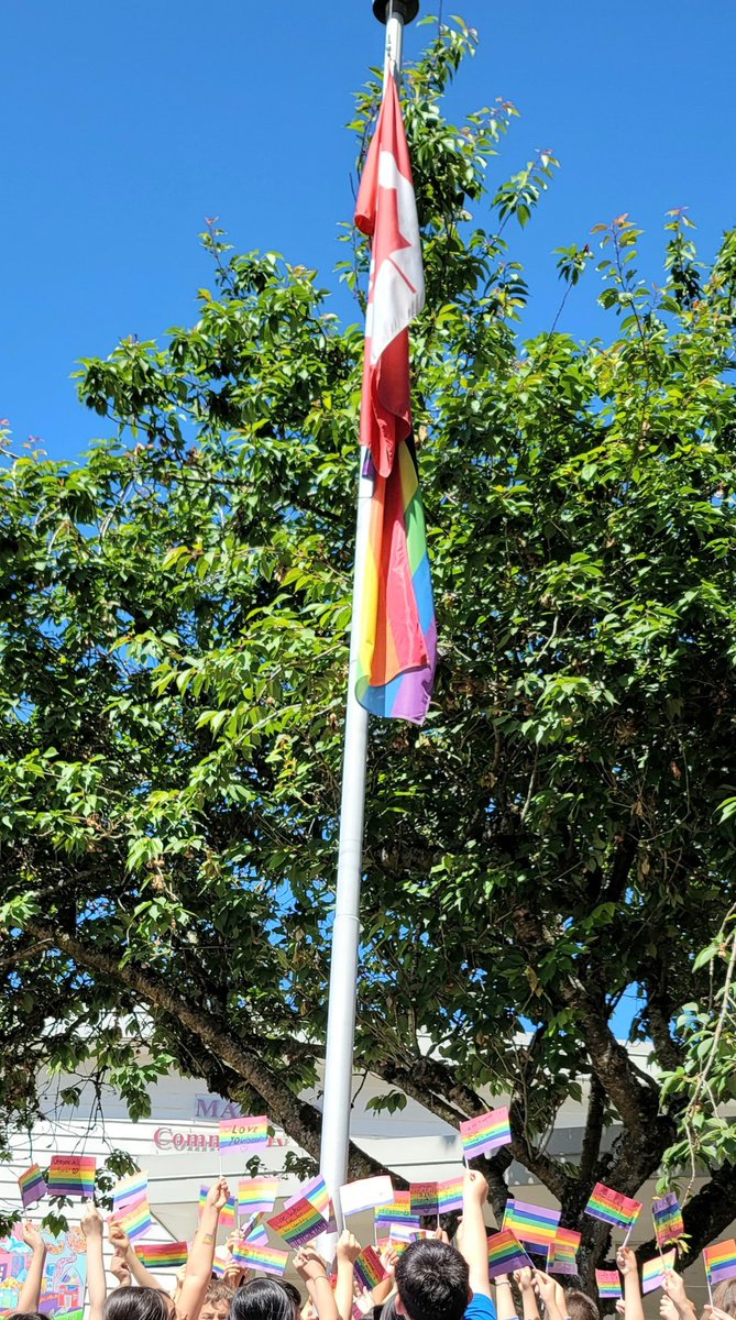 What an amazing day @maywoodSD41 today as we raised the #Pride flag. I am so grateful to be part of a school that is inclusive and supportive of the 2SLGBTQIA+ community. We all win when love wins. ❤️ @burnabyschools #PrideMonth