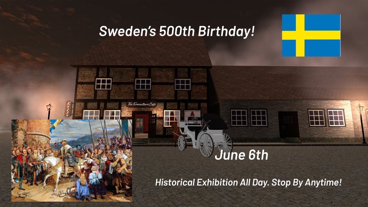 Please join us tomorrow for Sweden's 500th birthday.
We're on #Spatial #VR #Sweden500 #XRWomen 
If you're in the European Time Zone, plan to come after 13.00 so Helen has time to get things ready.
#Sverige500 
bit.ly/ForemothersCaf…