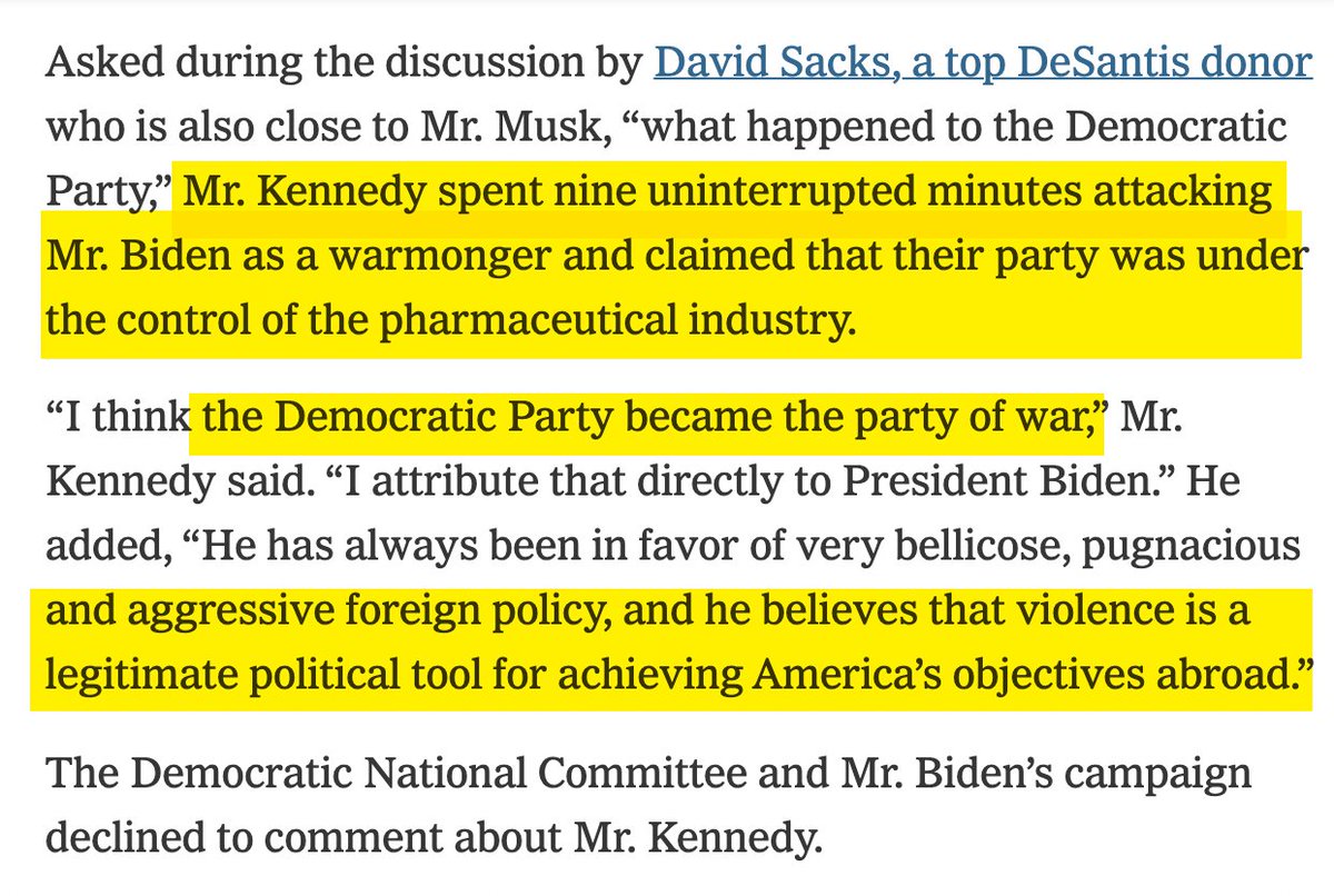Indeed. How dare RFK Jr. characterize Joe Biden -- someone who has vehemently supported every US war for decades, was a key Senate advocate of the war in Iraq, and is flooding Ukraine with advanced weapons -- of being a 'warmonger.' Why, this is 'misinformation'! Censor it!