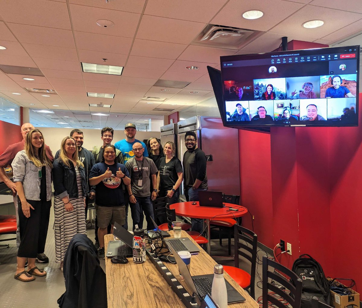 Congrats to the @TESOnline team on today's Necrom Chapter launch! 💚 Here's a small peek inside our War Room, with some of our team in person and working remotely.