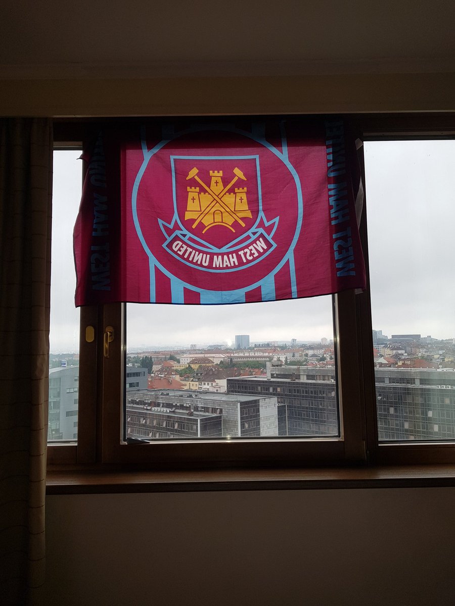 We are on the 12th Floor..anyone see this from outside?? We are in the Corinthia Hotel. #Ciderhammers. <a href="/DamienR73797605/">Damien Russell</a> <a href="/doddsy35/">Richard Dodds</a> <a href="/WHUSupportClub/">Official West Ham United Supporters’ Club</a> <a href="/HamImages/">West Ham Images</a>