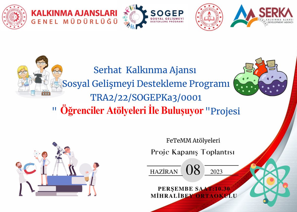 “Öğrenciler Atölyeleri ile Buluşuyor” Kapanış Toplantısı

2022 yılı #SOGEP ile desteklenen “Öğrenciler Atölyeleri ile Buluşuyor” isimli projenin kapanış toplantısı 08 Haziran 2023 Perşembe günü saat 10.30’da gerçekleştirilecektir.

Duyuru
serka.gov.tr/duyuru/duyurul…