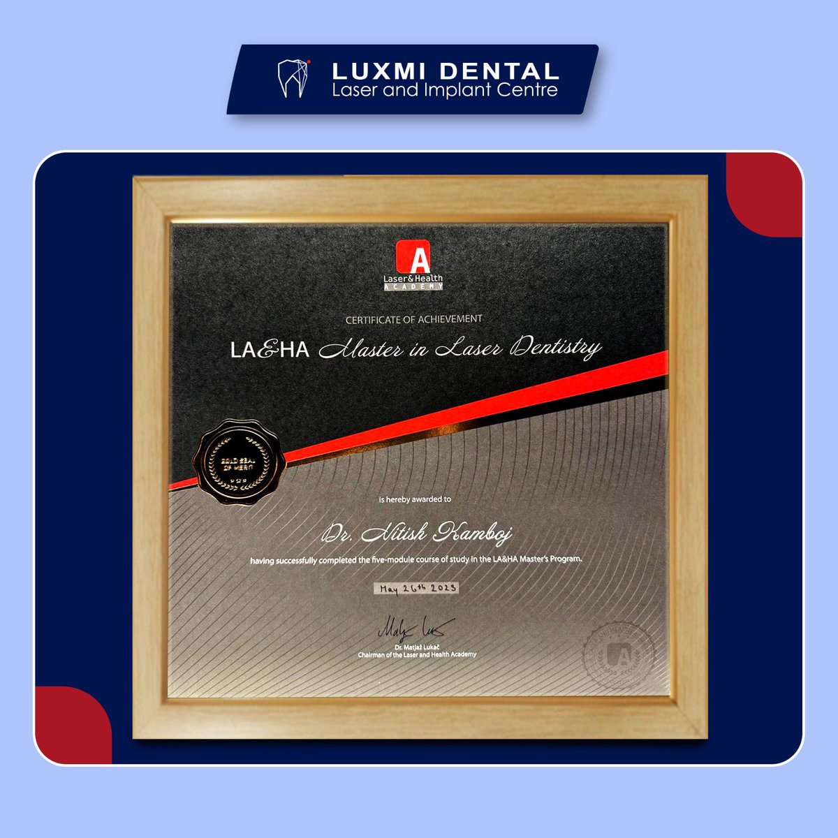 LuxmiDental's tweet image. One big proud moment for India! 🌟💪
👨‍⚕️ Dr. Nitish Kamboj has graduated 🎓 from the Laser and Health Academy 🏥 for his various projects undertaken 📈 and lives saved 🚑💕 with the right use of laser technology. 👏

#ExploringNewFrontiers #HealthySmiles #LifeChangingTechnology